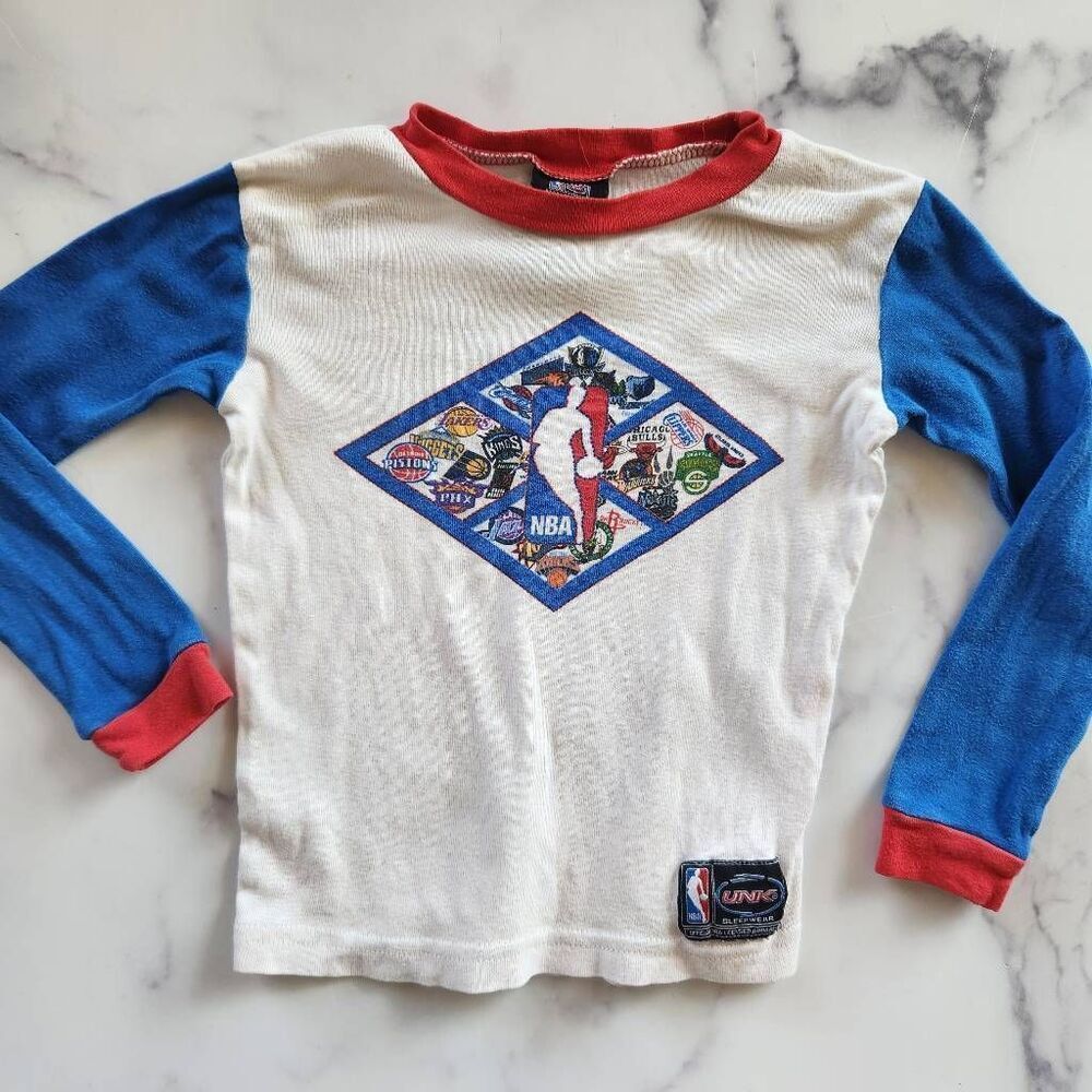 NBA boys vintage 90s pajama top long sleeve small 3-4 year cotton
